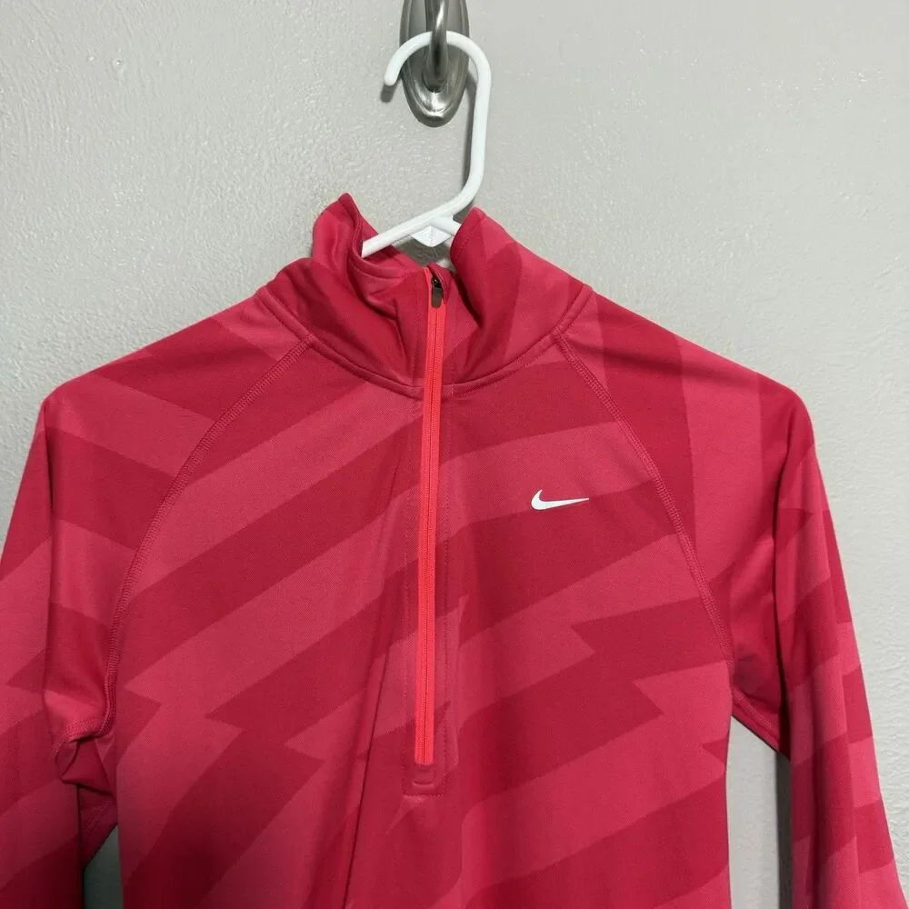 Nike Womens Half Zip Running Element 1/4 Zip Dri Fit Pink Stripe Pullover M
